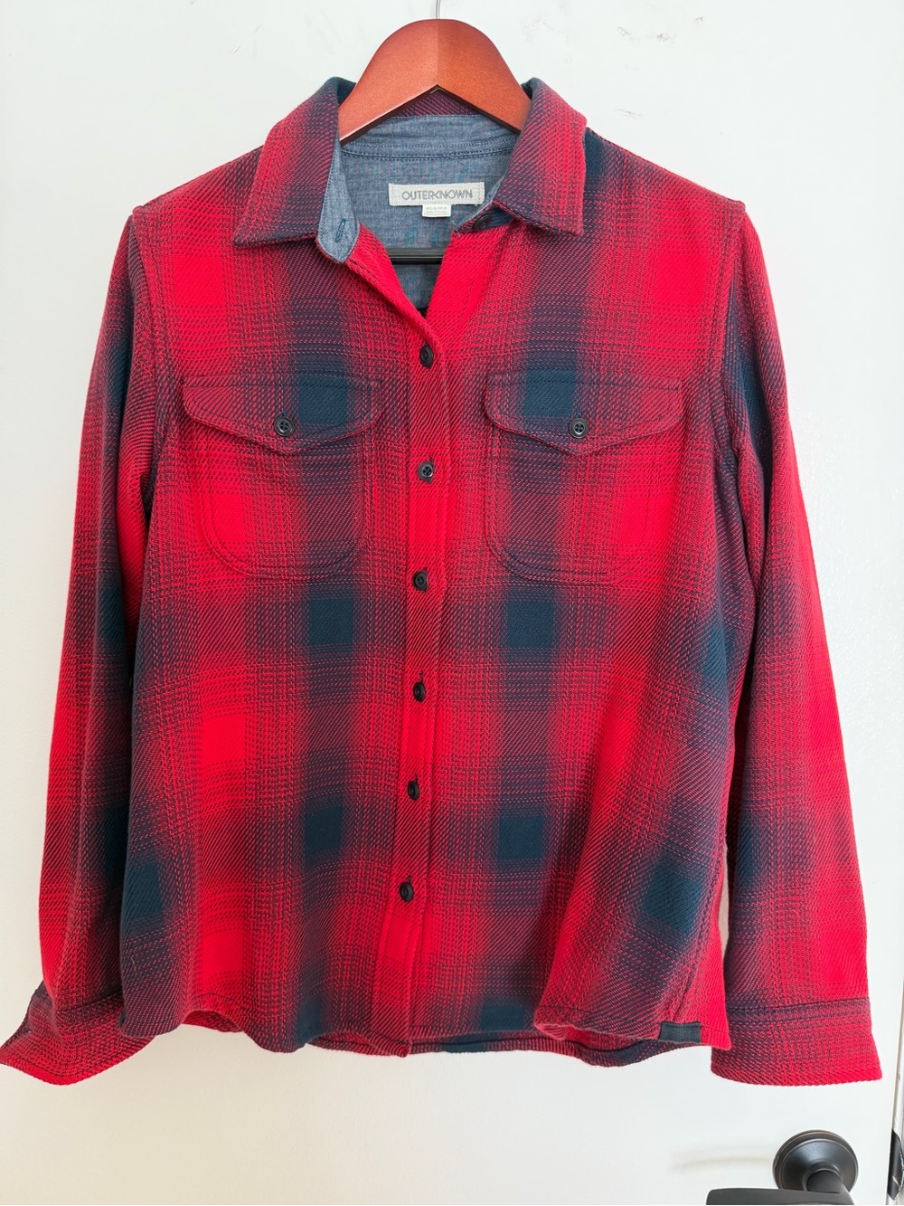 Outerknown Red and Black Plaid Button-Up Shirt
